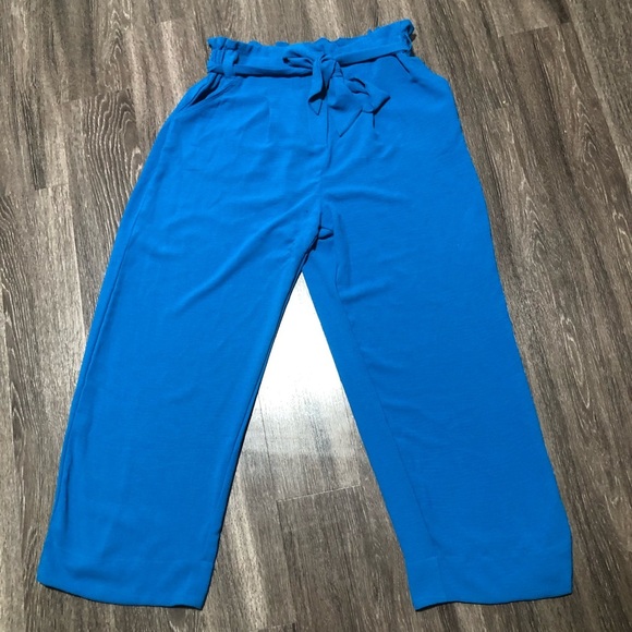 Bar III Moonbeam Blue Fashion Wide-Leg Paperbag Waist Tie-Front Pants XL NWT - Picture 1 of 9